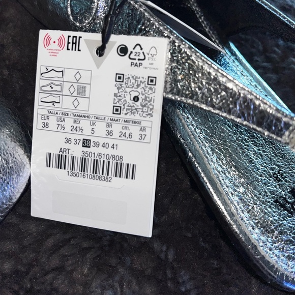 NWT Zara Silver Metallic Effect Slingback Ballet Flats Mules Slides Women 38 7.5 - Picture 14 of 14